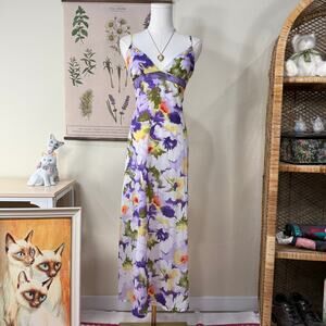 Floral Babydoll Maxi Slip Dress Fairy Garden Party Romantic Forest Cottage S